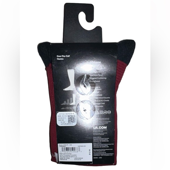 Under Armour UA OTC Soccer Socks 1 Pair Youth 13.5K-4.5 Cardinal Red White Logo - Picture 4 of 10